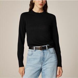 J.Crew Carolyn Fitted Crewneck Sweater Womens XXS Black Merino Wool Long Sleeve